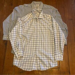 2 Arnau Barcelona Men’s Dress Shirts L & XL Blue Plaid Stripe Lot Made in Spain